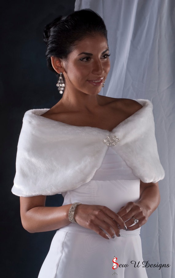 Bride's Faux Fur Custom Wrap shawl Winter Wedding Formal shrug 10 inch width Available in white or black