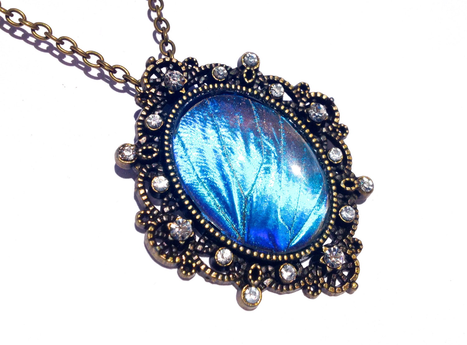 Real Blue Morpho Butterfly Wing Jewelry Blue crystal amulet