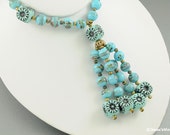 Blue Bead Necklace Lariat Style Glass Plastic Boho Hippie