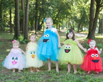 Elmo Costume Cookie Monster Costume Sesame Street Inspired Costume Tutu Dress for Halloween