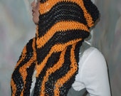 Hand Knitted Customizable colors Scarf Orange Black Infinity Chevron Zigzag Lightweight