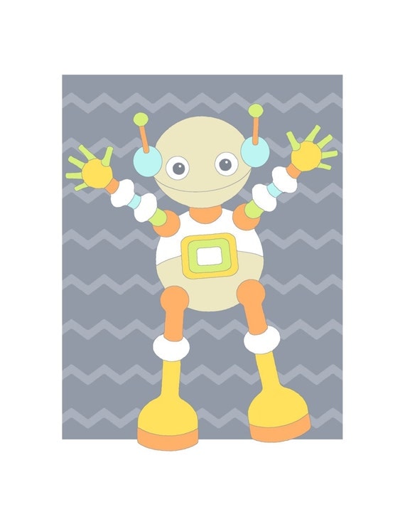 Baby robot drawing children's sci fi art kids by KristinParsons