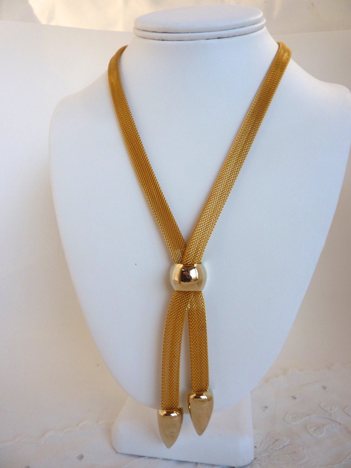 Vintage Gold Mesh Necklace Lariat Style by BonniesVintageAttic