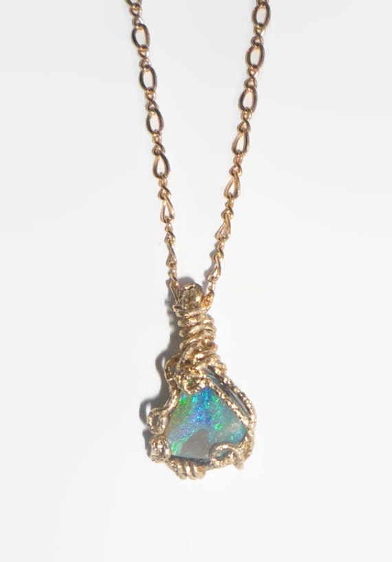 Natural 3.14ct Boulder Opal Necklace Wire Wrapped 14K Rolled