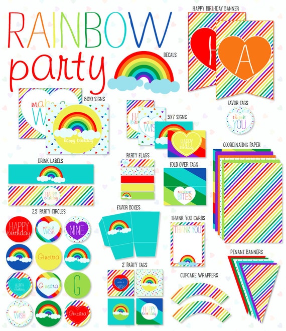 Rainbow Party PRINTABLE Custom Full Collection by Love The Day Il_570xn