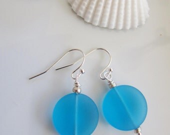 Blue Sea Glass Jewelry Set, Sterling Silver Starfish Charm, Beach Jewelry, Ocean Blue Sea Glass, Summer Jewelry, Bridesmaids Gift