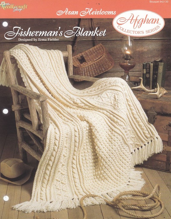 Aran Afghan Crochet Pattern Fisherman's Blanket by PaperButtercup