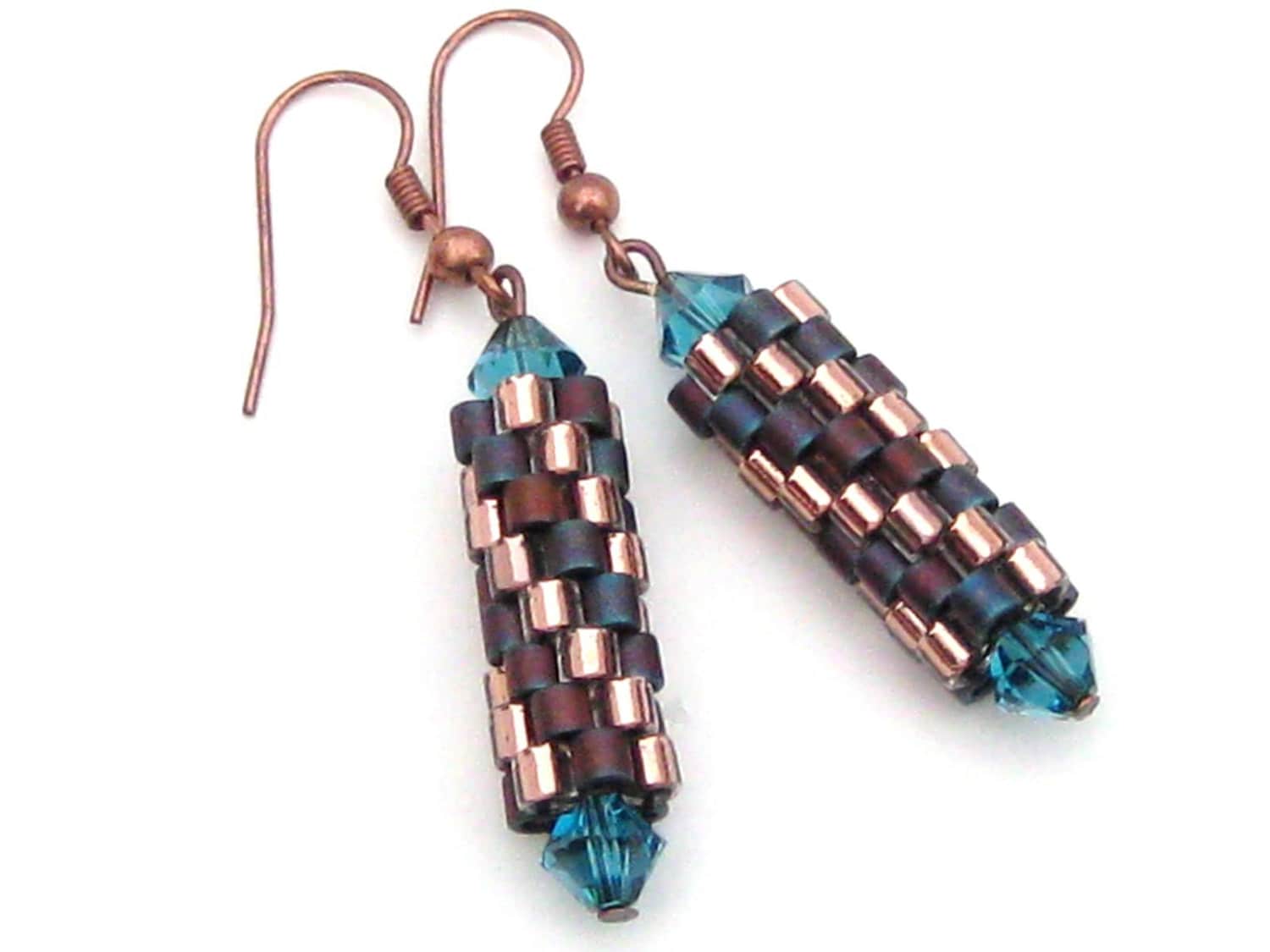 Download Copper Beaded Earrings Peyote Tube Earrings Blue by MiaWinkJewelry
