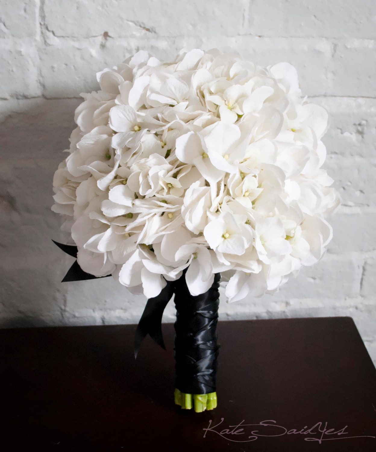 White Hydrangea Wedding Bouquet White and Black by KateSaidYes