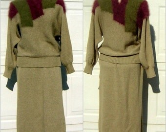 Fuzzy Angora Sweater Dress 2 Piece Set Size Medium - Vintage 1980s