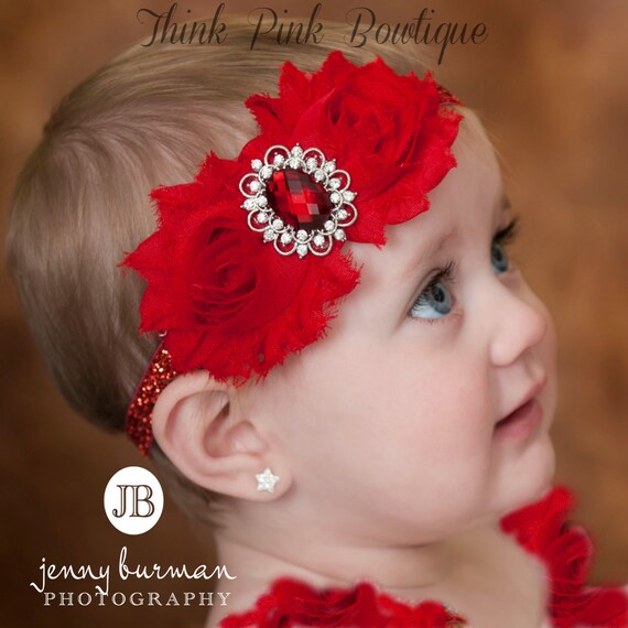 Baby Headband, baby headbands, Red Headband, Valentines Headband, Christmas baby headband,Baby girl headband, Newborn Headband, Baby Bows. by ThinkPinkBows