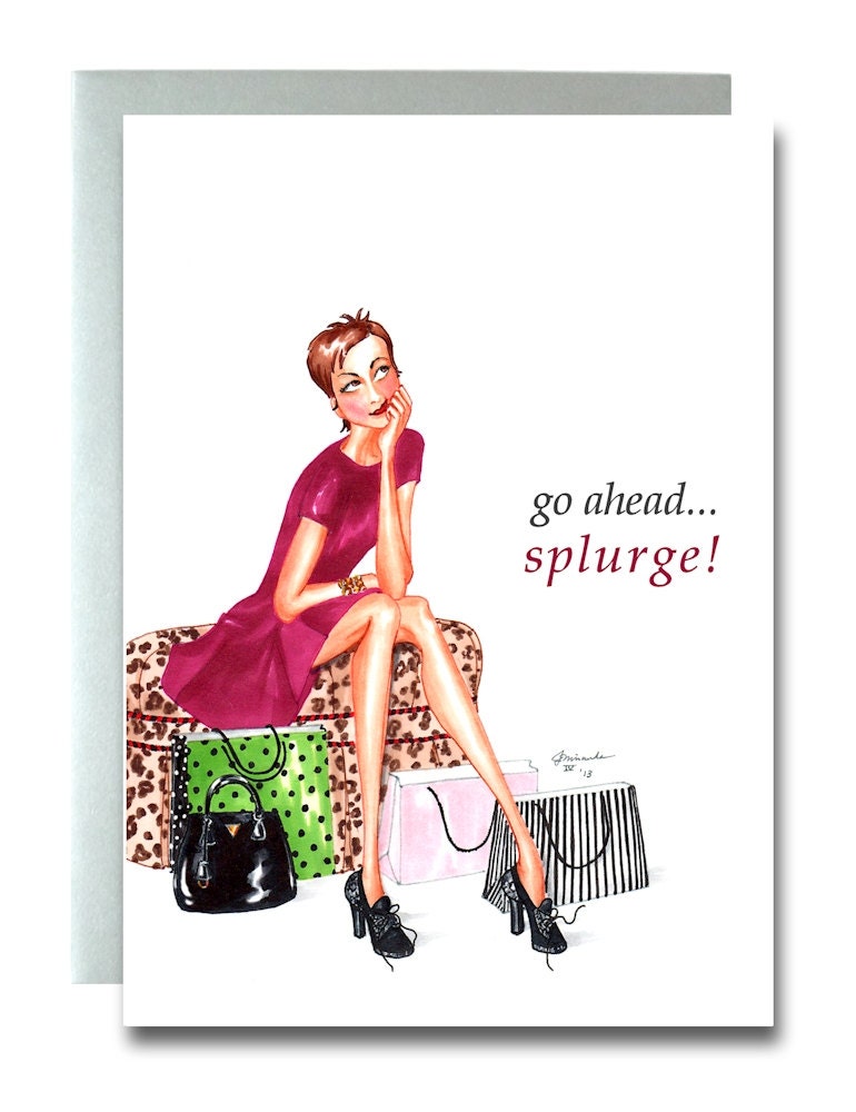 Pixie Fashionista Birthday Card Shopping Splurge Maroon