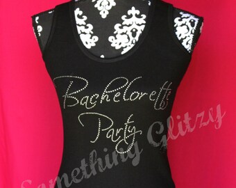 Bachelorette Party Scriptina Rhinestone Tank Top or Tee, Plus Size Bachelorette Party, Bachelorette Tank, Bachelorette Party Shirt, Wedding