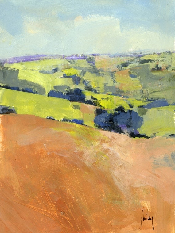 Semi-abstract landscape original painting Downland one