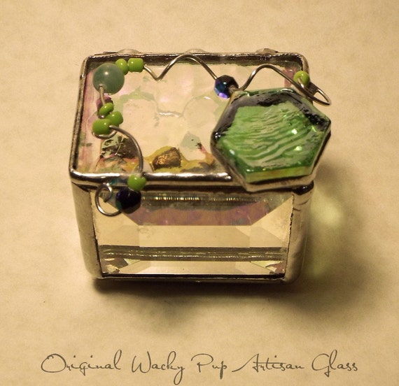 Items similar to Beautiful Beveled Glass Box with Iridescent Stained