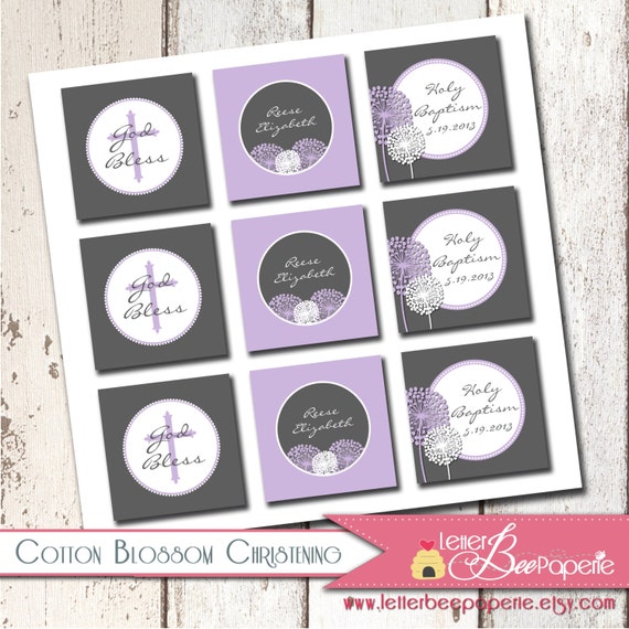 Cotton Blossom Printable 2 Inch Circles - Cupcake Toppers - Baptism/Christening - DIY Custom Party Decorations - Choose Your Colors Il_570xn