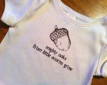Hand Silk Screened Cotton Tree Onsie Mighty Oaks from little Acorns Grow One Piece Nature Baby Newborn Hippie Bodysuit Girls Boys Infant