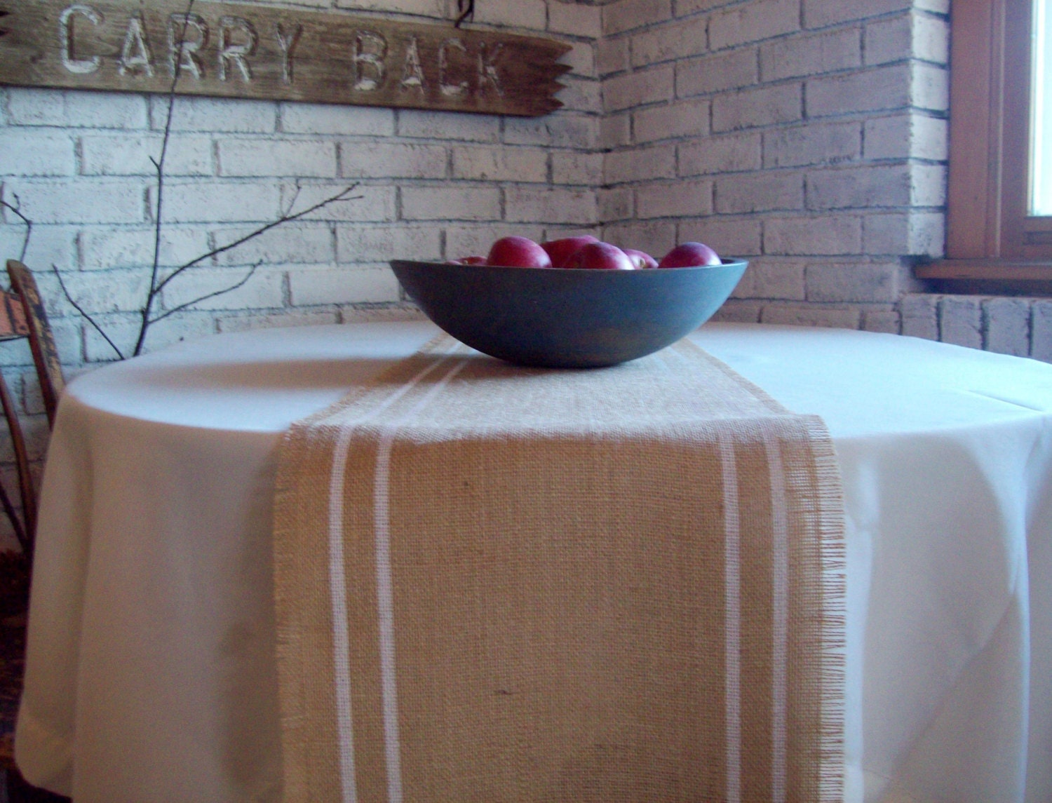 French Country Style Burlap Table Runner by