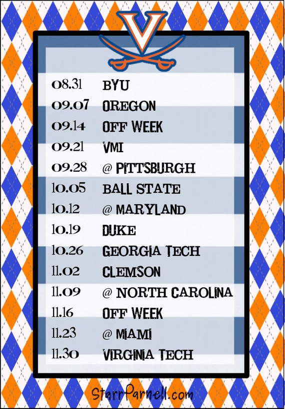 Items similar to Printable University of Virginia UVA Football Schedule