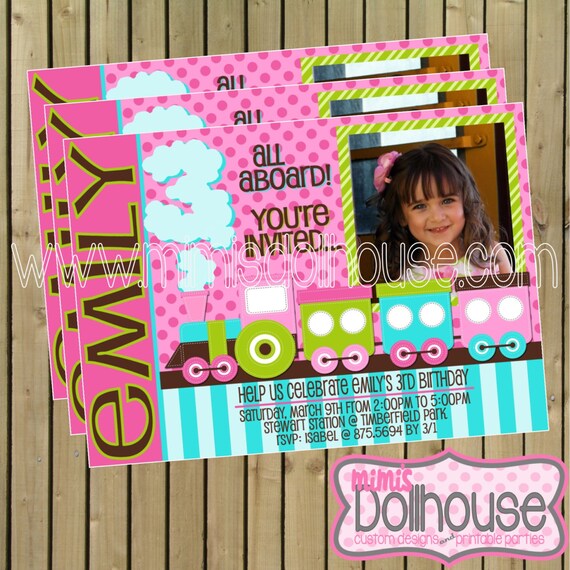 Train Invitation- Pink Train Invitation- Choo Choo Train Birthday invitation PDF/JPEG Il_570xn