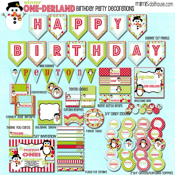 Winter One-derland Party Decorations- Printable Winter Wonderland Birthday Party Decorations- Winter Onederland Birthday Party PDF/JPEG Il_570xn