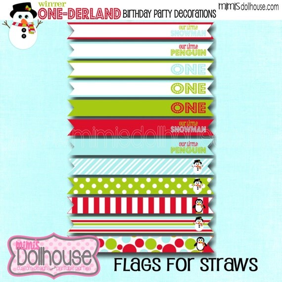 Winter One-derland Straw Flags- Christmas Straw Flags Red-Winter Wonderland Straw Flags Red-PDF Il_570xn