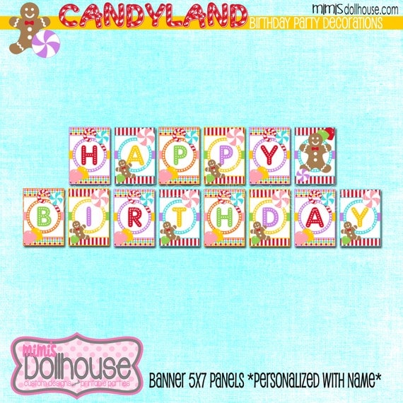 PERSONALIZED Candyland Happy Birthday Banner-Candy Land Happy Birthday Banner-PDF Il_570xn