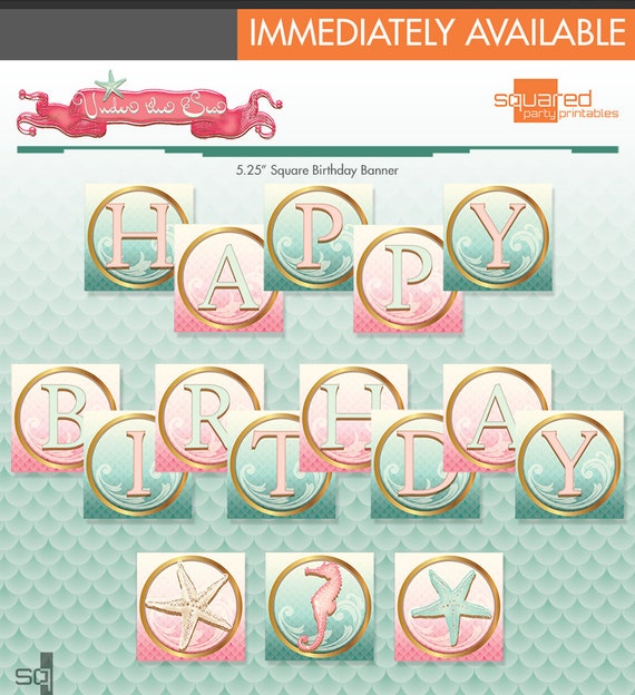 Mermaid Birthday Banner - Under the Sea Printable Birthday Party Bunting - DIY Print - The Little Mermaid Il_570xn