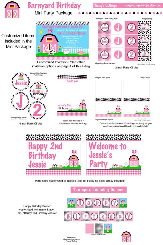Barnyard Birthday Party Mini Package...Custom, Printable DIY Package Il_570xn