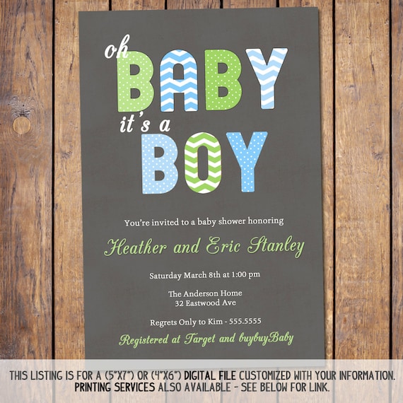 Items similar to Boys baby shower invitation, modern, baby shower ...