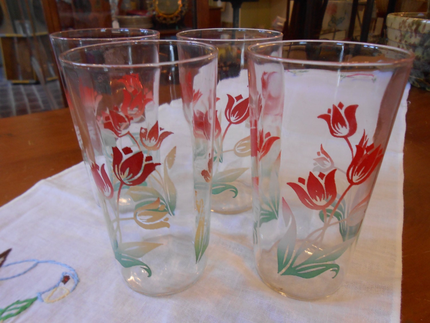 4 Hazel Atlas Tulip Drinking Glasses 8 ounces by FirehouseAntiques