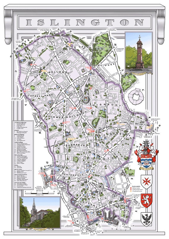 Islington Borough 48 x 33 cm illustrated map by thisismikehall