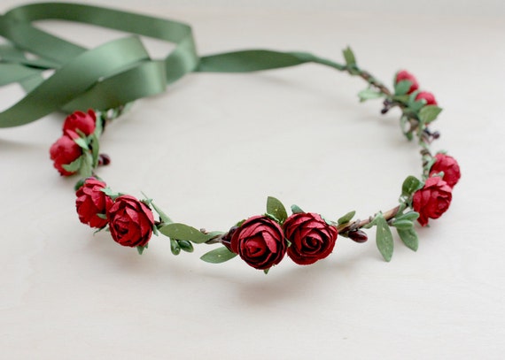 Red Rose Floral Crown Wedding Festival Flower by rosesandlemons