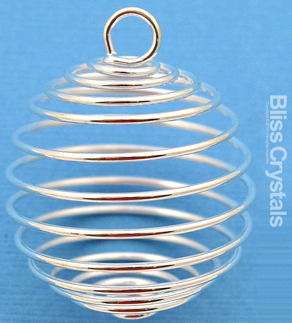 35 mm Spiral Bead Crystal Cage Pendant Silver Plated XLarge