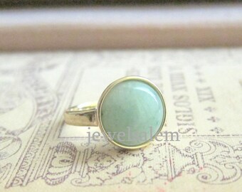 Mint Green Ring Aventurine Gem Stone Ring Sea Foam Pale Light Green Mint Dusty Modern Simple Classic Classy Minimal Precious Stone Jewelry