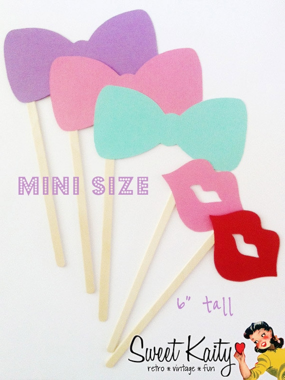 20 Girly Girl Mini Photo Booth Props - Kid Friendly Photo Booth Props - Lips and Bows on a Stick - Party Favors - Girls Birthday Party Il_570xn