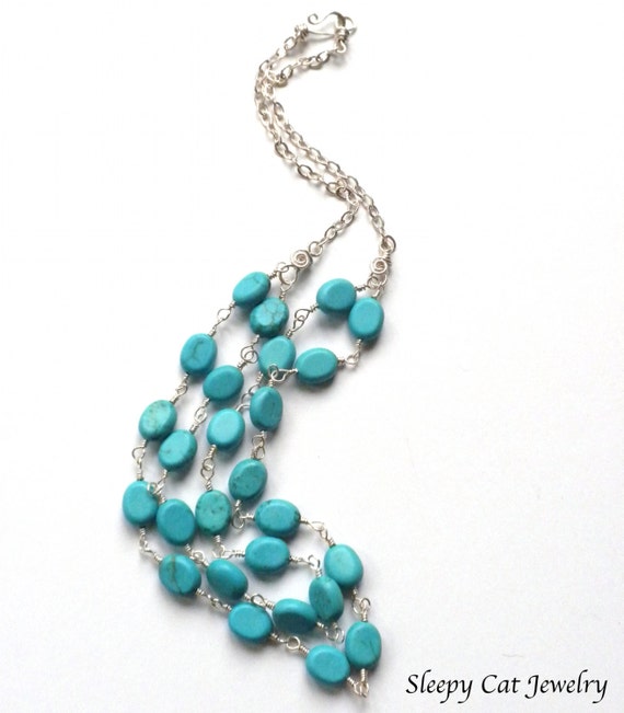 Items similar to Silver and Turquoise Double Strand Wirewrapped