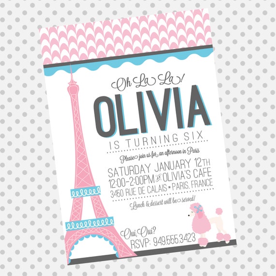 Custom Pink Poodle Paris Party invite - poodle party - french party - DIGITAL PARTY INVITE Il_570xn