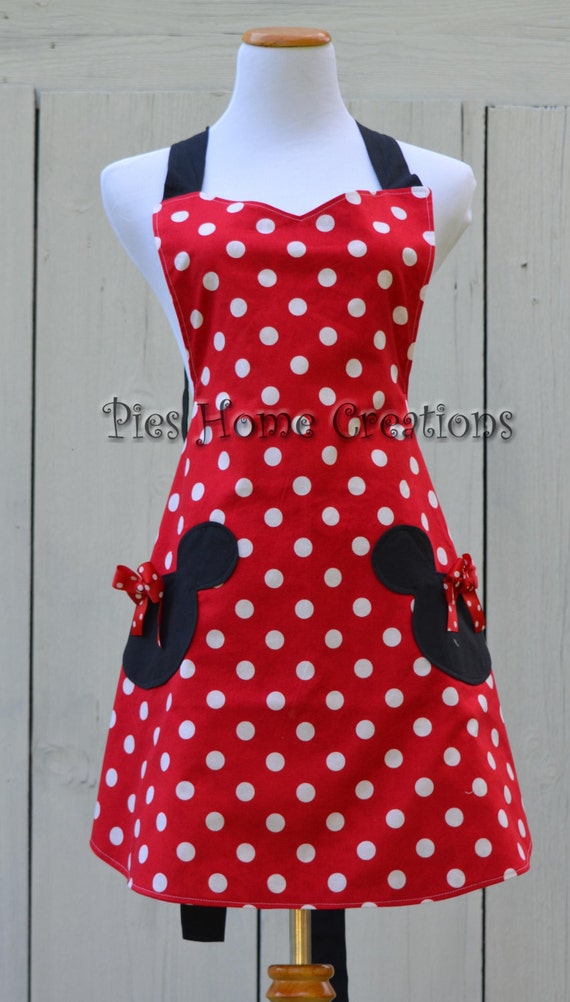 Minnie Mouse Apron Womens Full Cooking Apron by pieshomecreations
