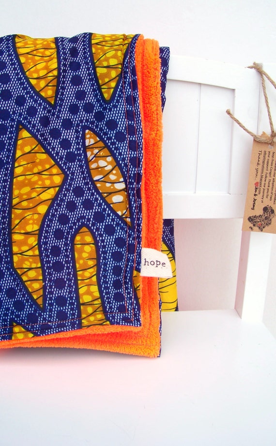 Uganda Minky Baby Blanket African Wax Print Fabric Neon Orange