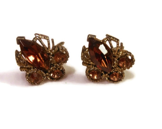 Amber rhinestone earrings - Juliana style prong set clip earrings perfect for wedding or prom