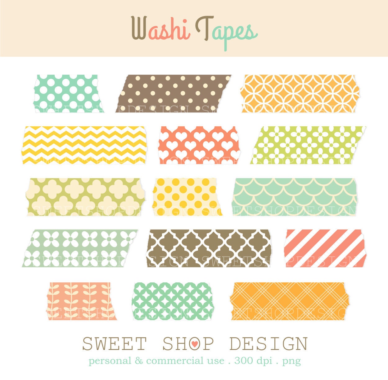 15 Washi Tapes Digital Clip Art Clip Art by