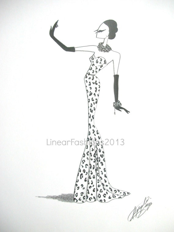 Items similar to Fashion illustration / old Hollywood 50s leopard print ...