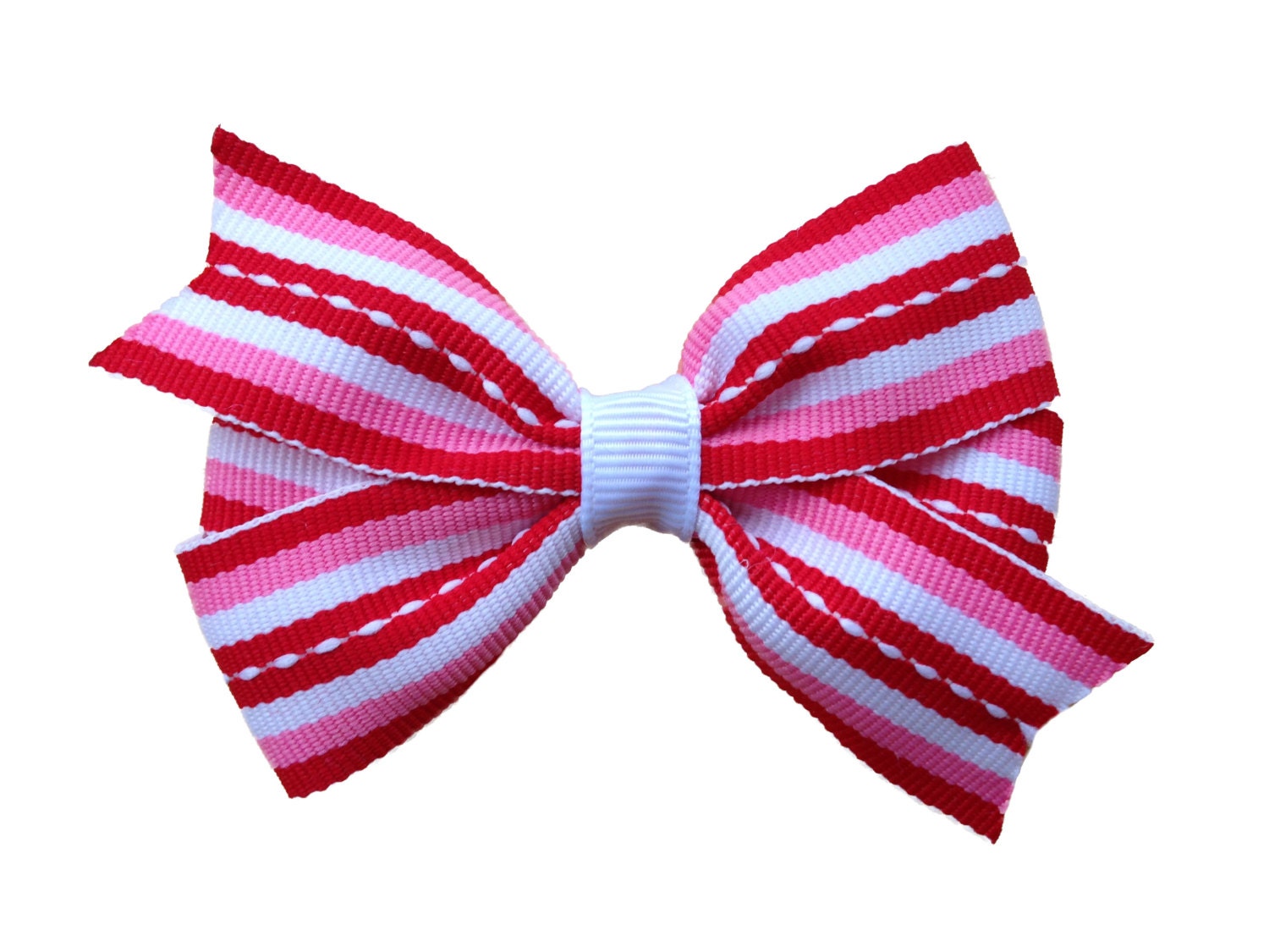 25% off SALE Pink red & white striped hair bow Valentines