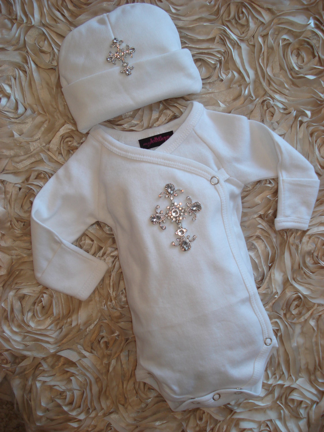 Preemie Baby Boy White Long Sleeve Kimono Style One Piece Set