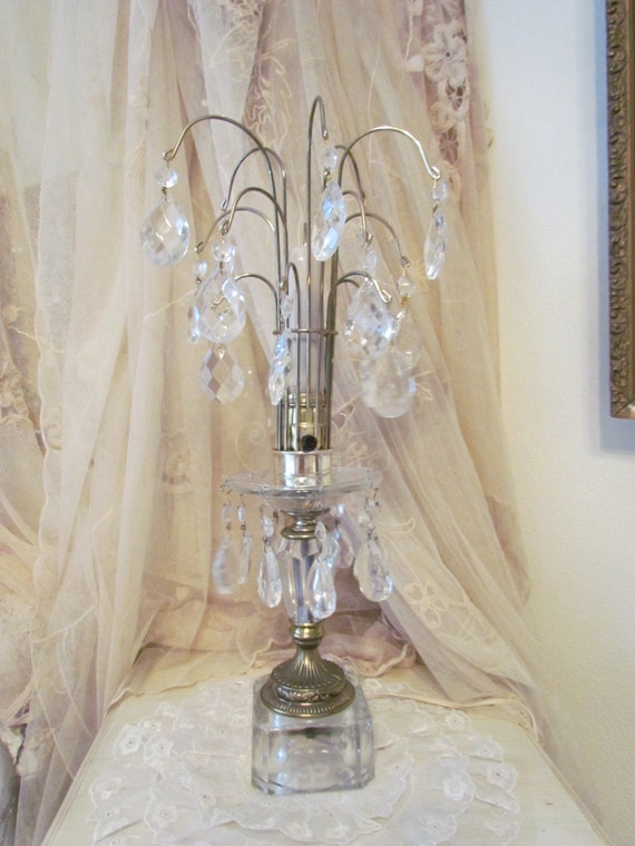 Vintage Art Deco Crystal Waterfall Boudoir Lamp