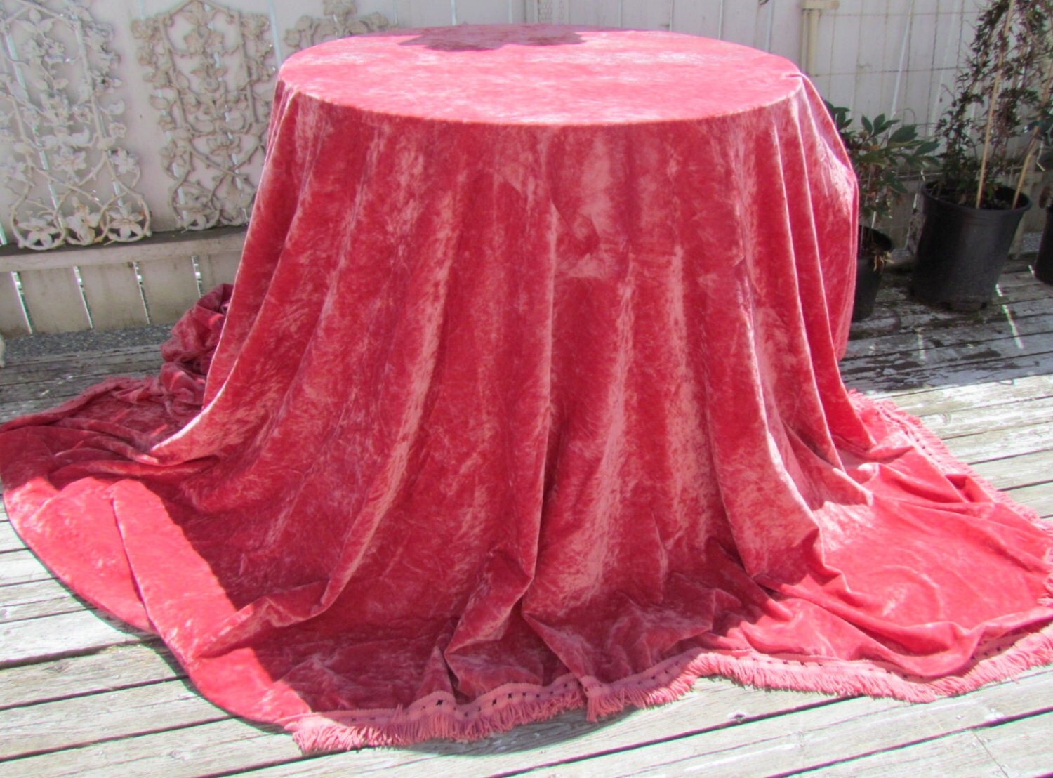 Vintage Fuchsia Pink Crushed Velvet Bedspread King HUGE
