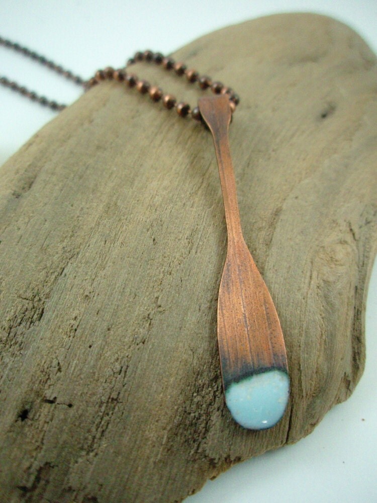 Handmade Enameled Copper Canoe Paddle Pendant / Necklace