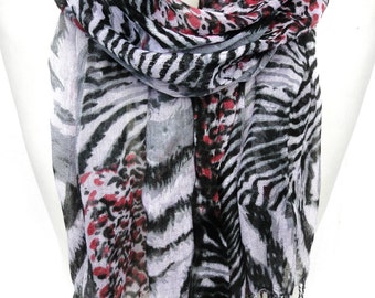 Animal Print Scarf. Leopard Scarf. Cotton Scarf. Zebra Scarf. Bicolor Shawl. Animal Lovers Scarf. Woman Scarf. 27x65in (70x165cm) Ready2Ship