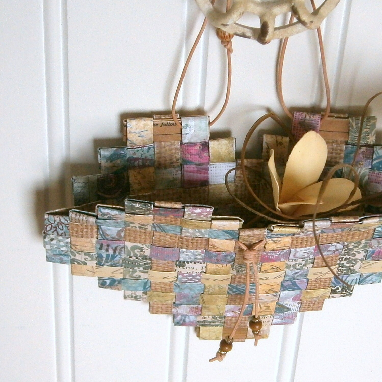 Woven Paper Heart Basket 6x5 Recycled Paper Neutral Natural